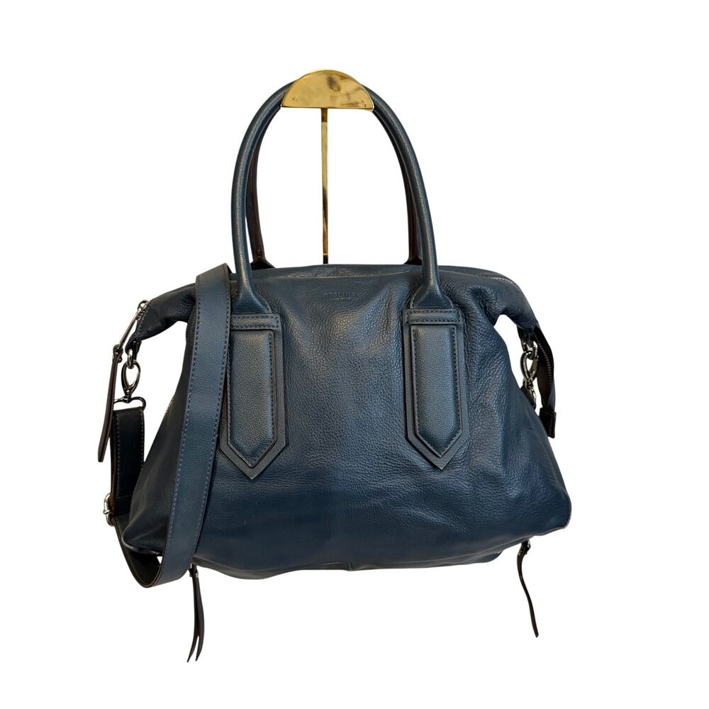 Perlina New York Satchel Bag Handbag Blue Leather Crossbody Adjustable Strap